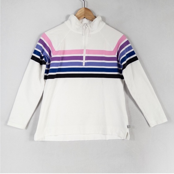 Talbots Cozy Crush White Striped Sweatshirt, quarter-zip pullover - Picture 1 of 10